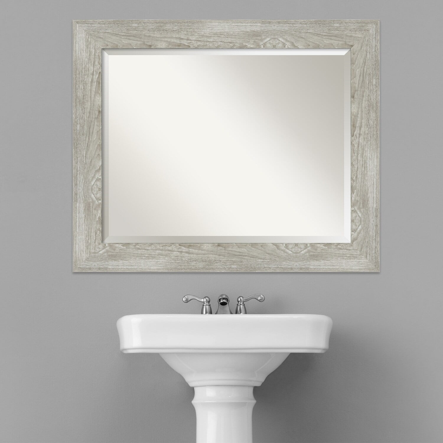 Dove Greywash Rectangular Wood Bathroom Vanity Mirror
