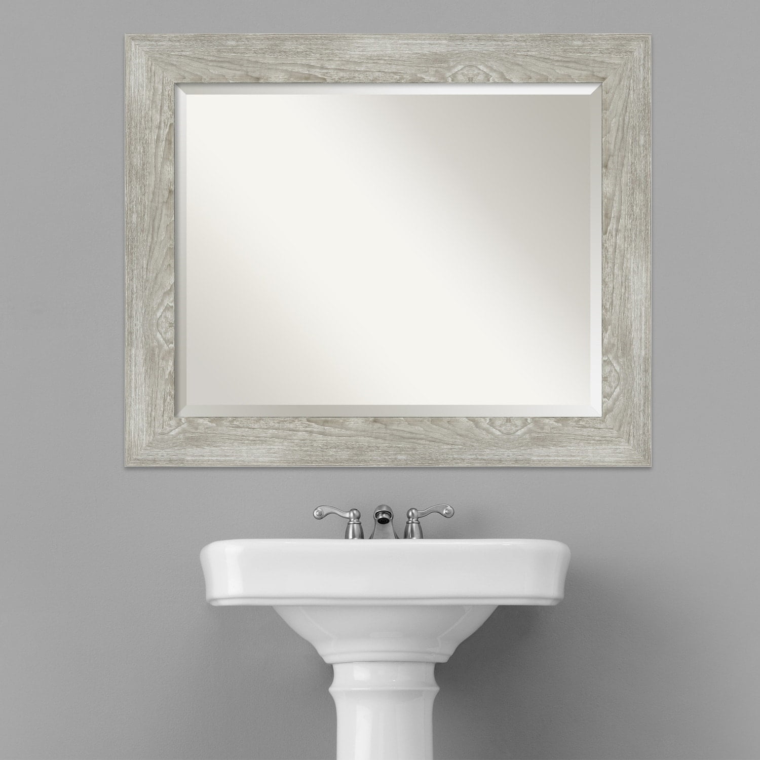 Dove Greywash Rectangular Wood Bathroom Vanity Mirror