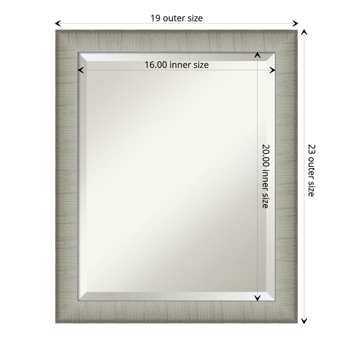 Elegant Brushed Pewter 19" x 23" Rectangular Bathroom Mirror