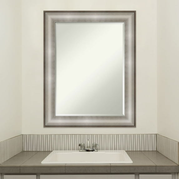 Amanti Art Beveled Bathroom Wall Mirror - Imperial Frame Imperial Silver Outer Size: 23 x 29 in Silver