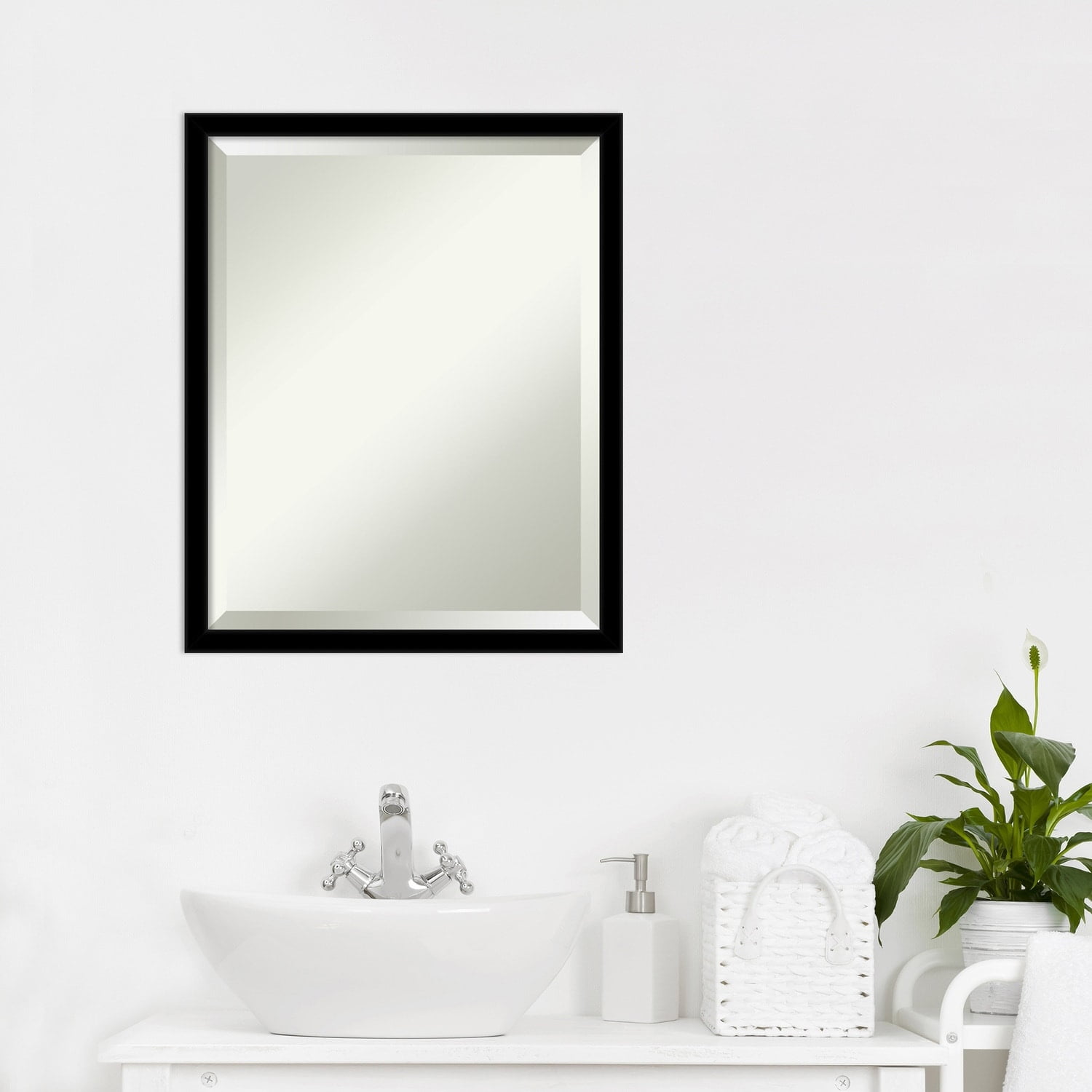 Jet Black Rectangular Beveled Bathroom Wall Mirror