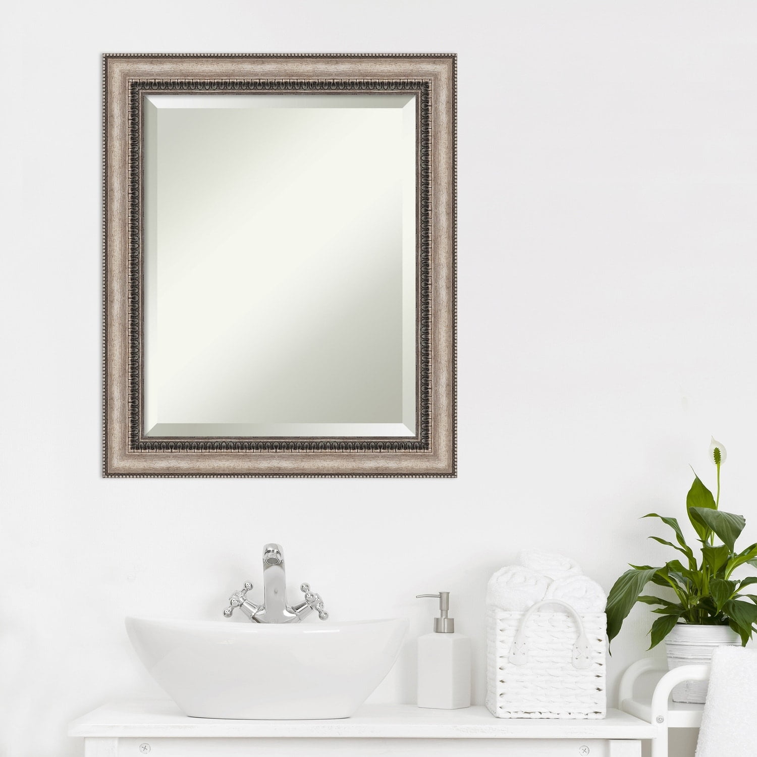 Lyla Ornate Silver and Bronze Rectangular Bathroom Vanity Mirror