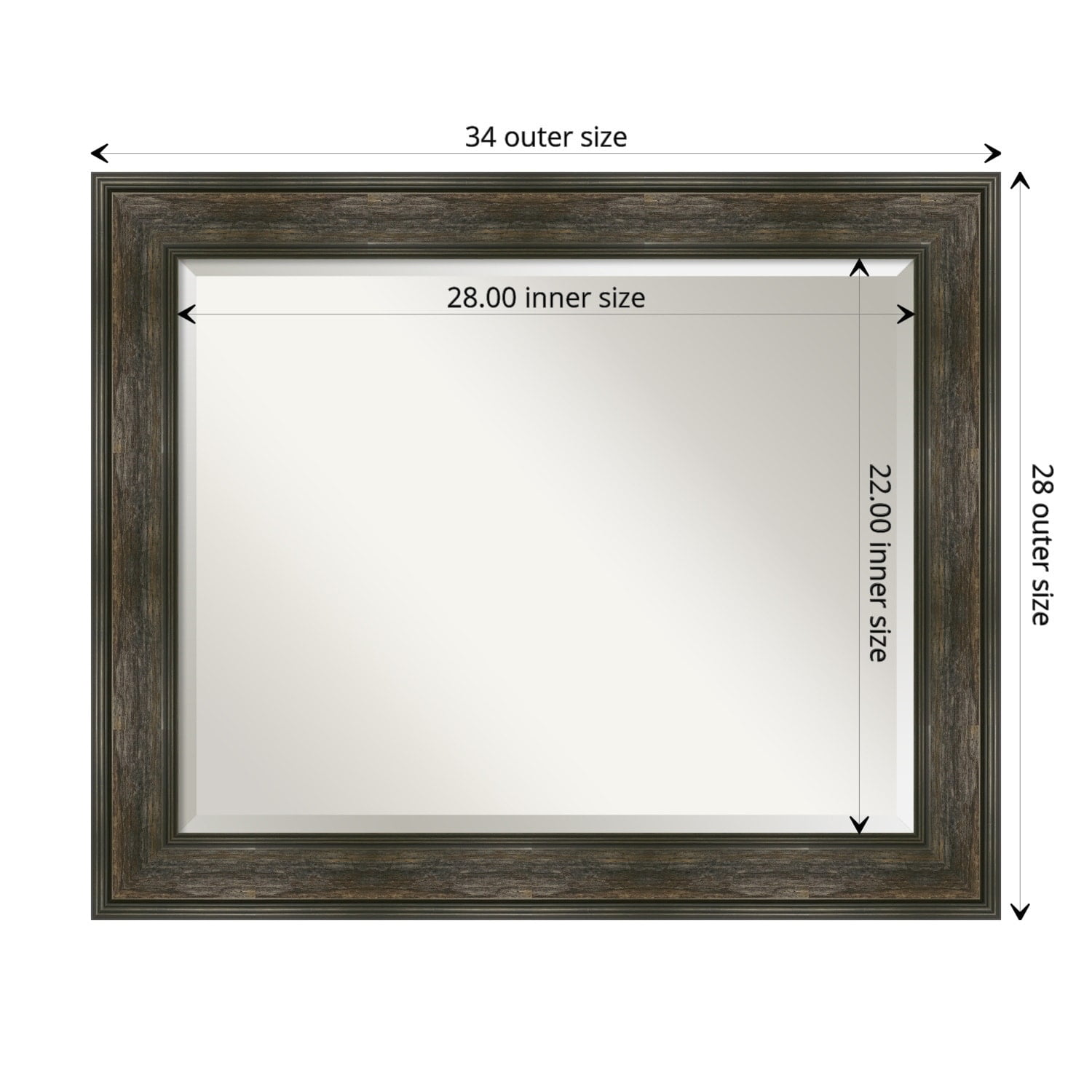 Rail Rustic Char Rectangular Bronze and Silver Bathroom Mirror 34 x 28 in