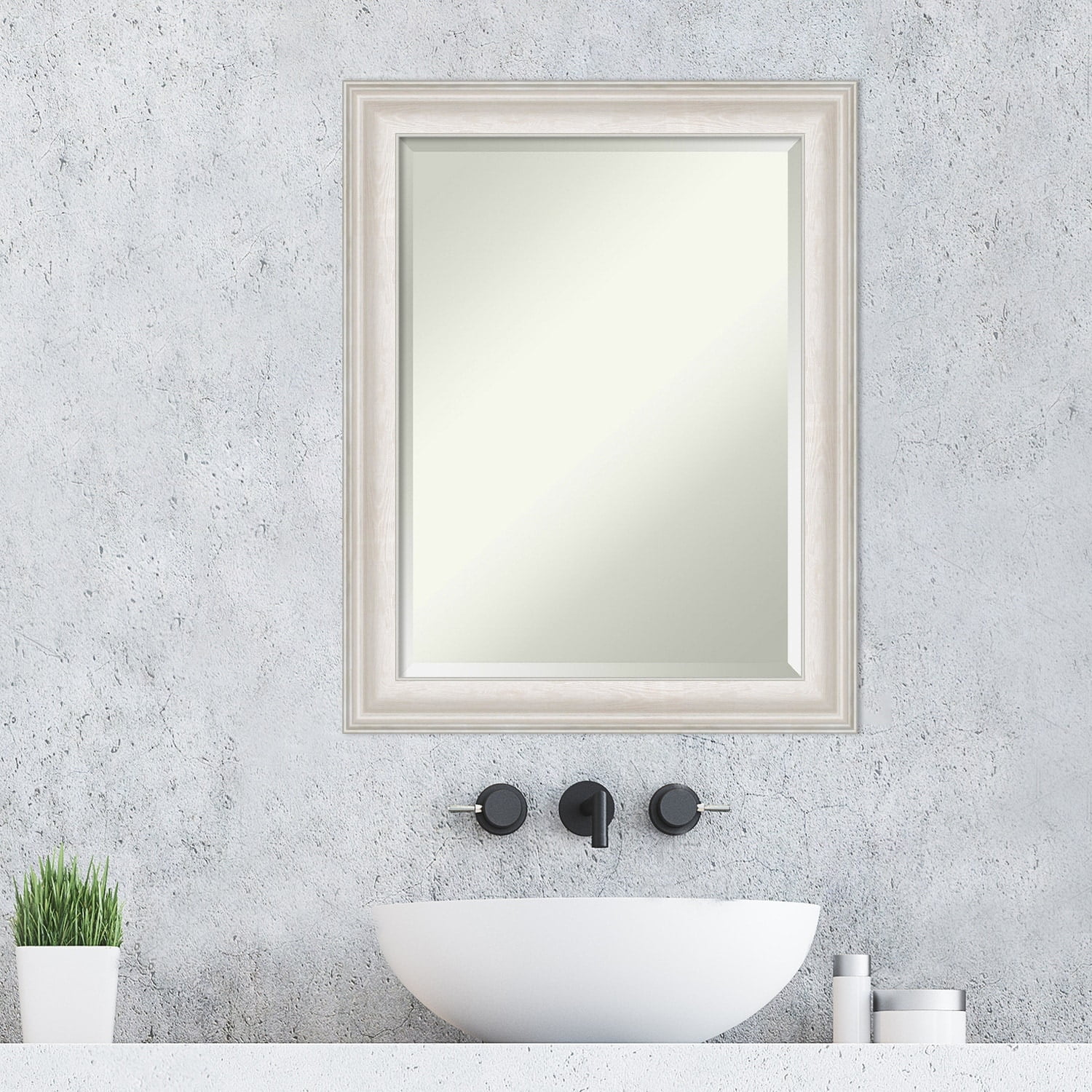 Rectangular Silver Framed Wall Mirror with Whitewash Accents