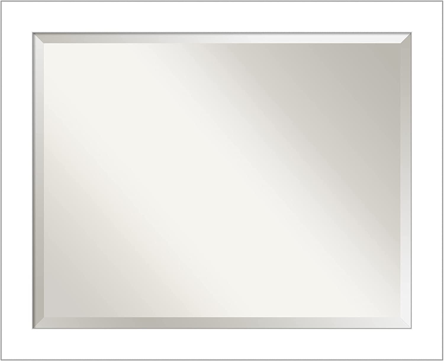 Satin White Contemporary 32x26 Wall Mounted Vanity Mirror