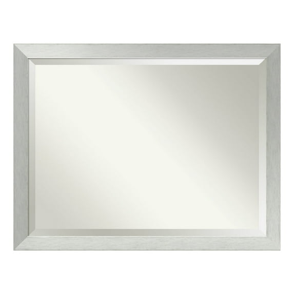 Brushed Sterling Silver Beveled Wood Bathroom Wall Mirror