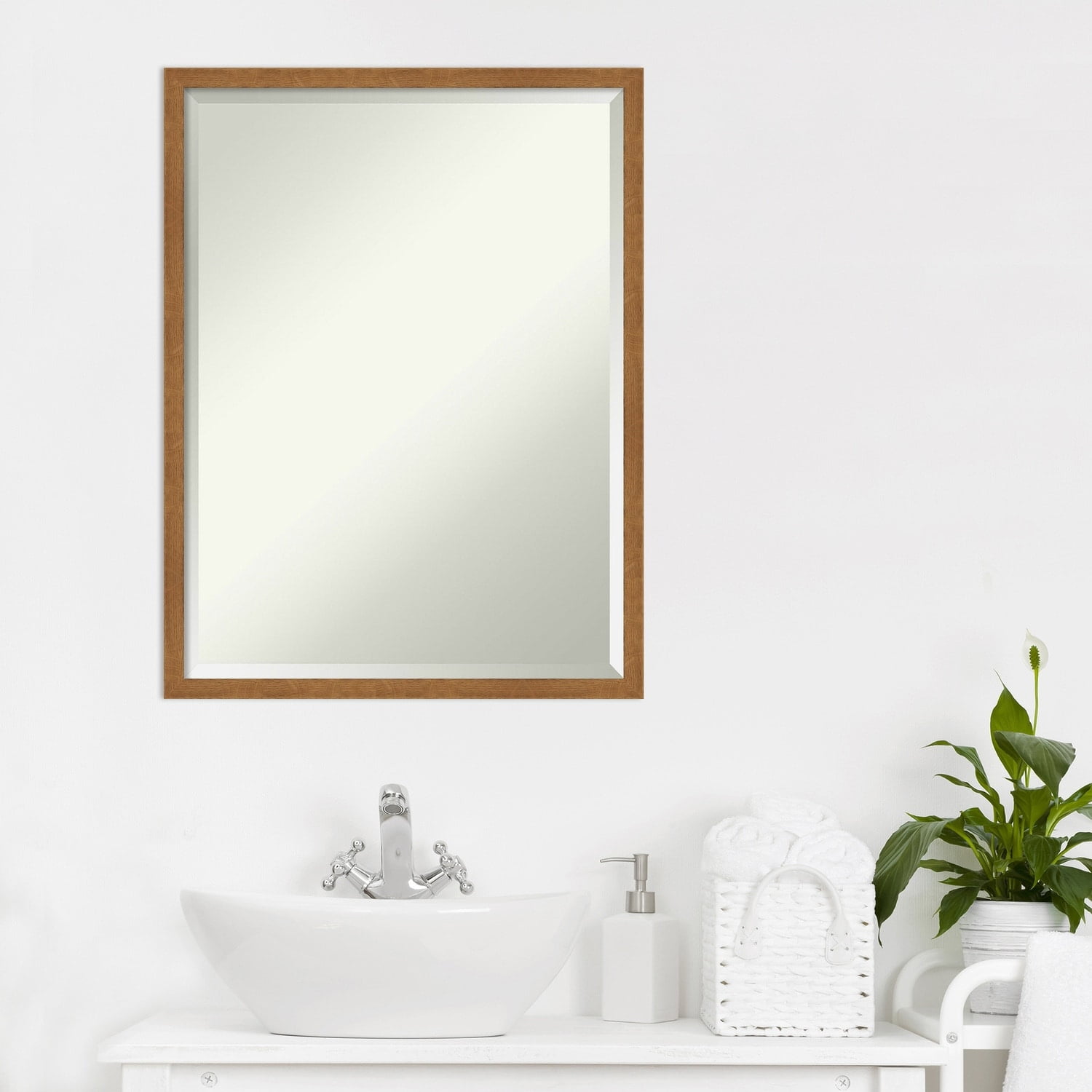 Blonde Wood Beveled Bathroom Vanity Mirror 19x25