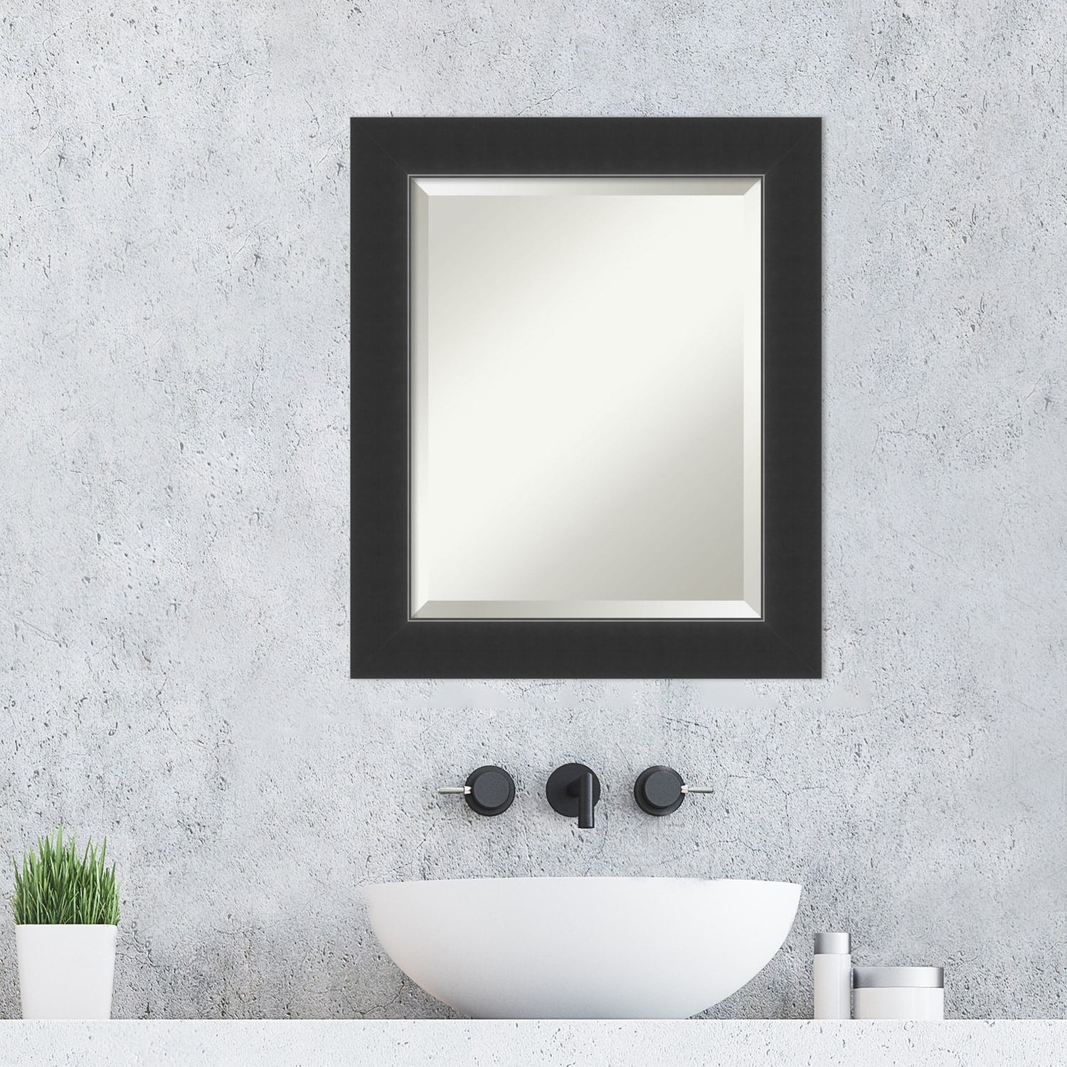 Corvino Satin Black 21x25 Rectangular Wood Bathroom Vanity Mirror
