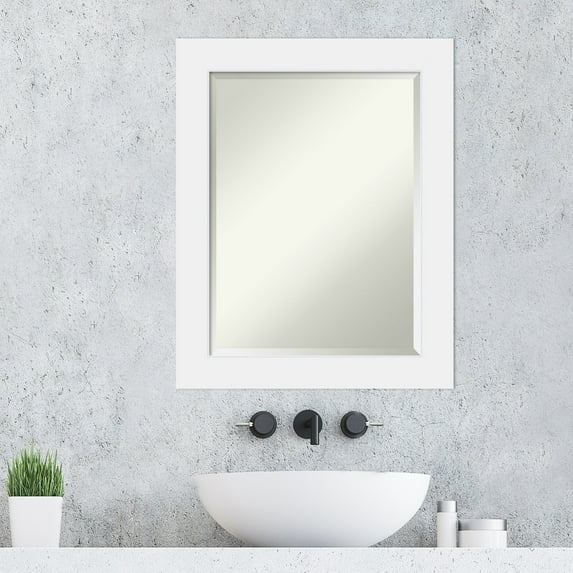 Amanti Art Beveled Wood Bathroom Wall Mirror - Corvino White Frame Outer Size: 23 x 29 in