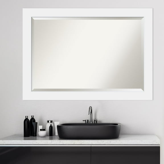 Amanti Art Beveled Wood Bathroom Wall Mirror - Corvino White Frame - Outer Size: 41 x 29 in
