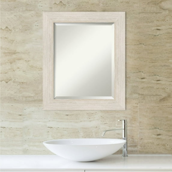 Amanti Art Beveled Wood Bathroom Wall Mirror - Hardwood Whitewash Frame - Hardwood White Wash Outer Size: 21 x 25 in