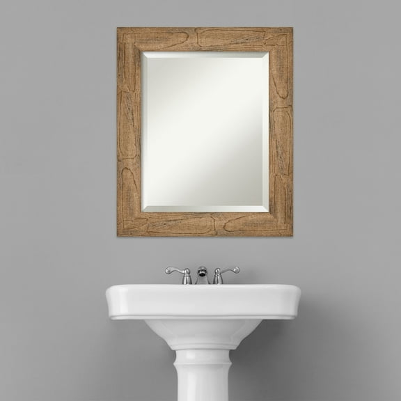 Amanti Art Beveled Wood Bathroom Wall Mirror - Owl Brown Frame Outer Size: 22 x 26 in