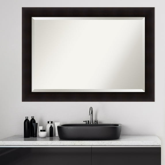 Amanti Art Beveled Wood Bathroom Wall Mirror - Portico Espresso Frame - Outer Size: 42 x 30 in
