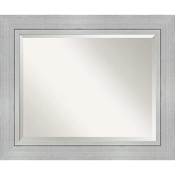 Amanti Art Beveled Wood Bathroom Wall Mirror - Romano Silver Frame - Outer Size: 35 x 29 in