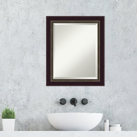 Amanti Art Beveled Wood Bathroom Wall Mirror - Signore Bronze Frame Outer Size: 20 x 24 in