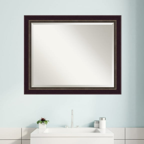 Amanti Art Beveled Wood Bathroom Wall Mirror - Signore Bronze Frame - Outer Size: 32 x 26 in