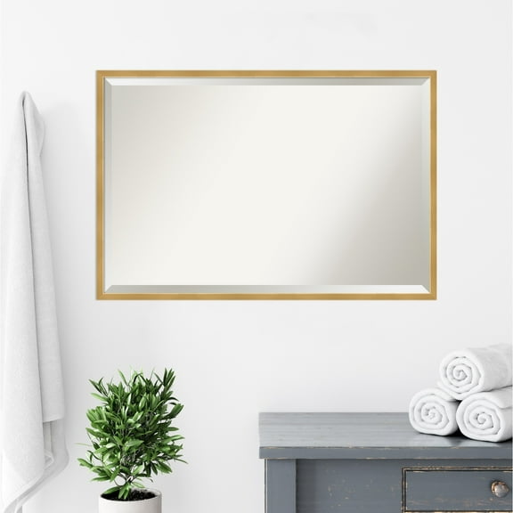 Amanti Art Beveled Wood Bathroom Wall Mirror - Svelte Polished Gold Frame Outer Size: 37 x 25 in