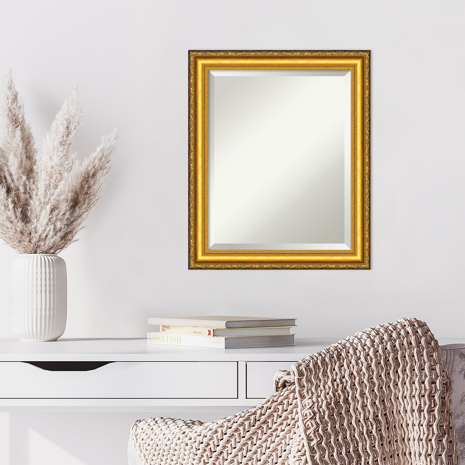 Gold Embossed Rectangular Wood Vanity Mirror