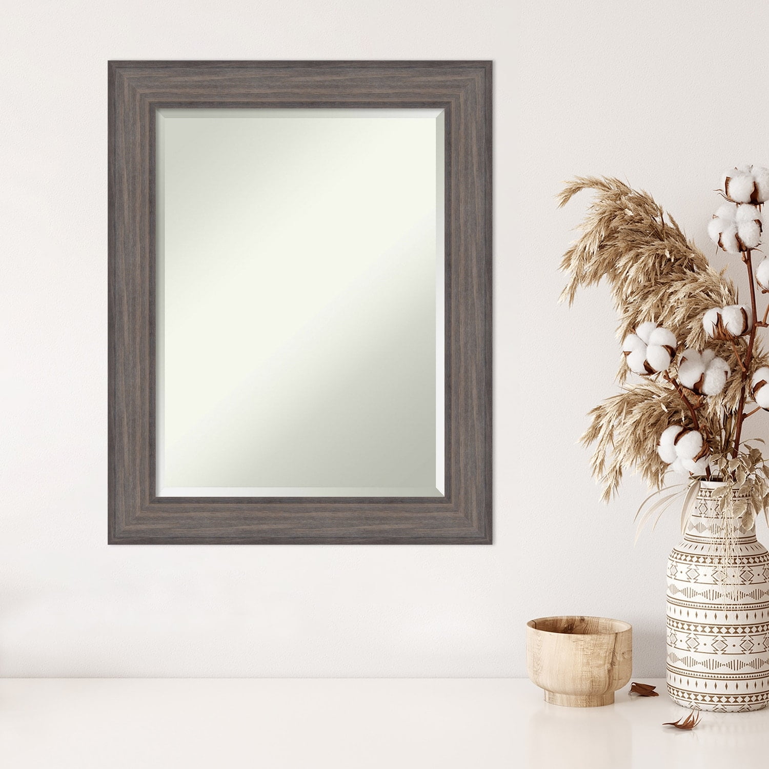 Rustic Gray Wood Rectangular Bathroom Vanity Mirror