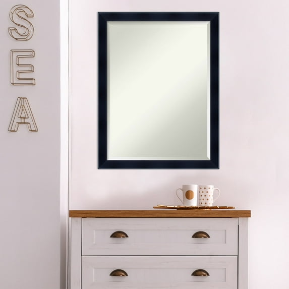 Amanti Art Beveled Wood Wall Mirror - Madison Black Frame Outer Size: 20 x 26 in