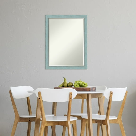 Amanti Art Beveled Wood Wall Mirror - Sky Blue Rustic Frame Outer Size: 20 x 26 in