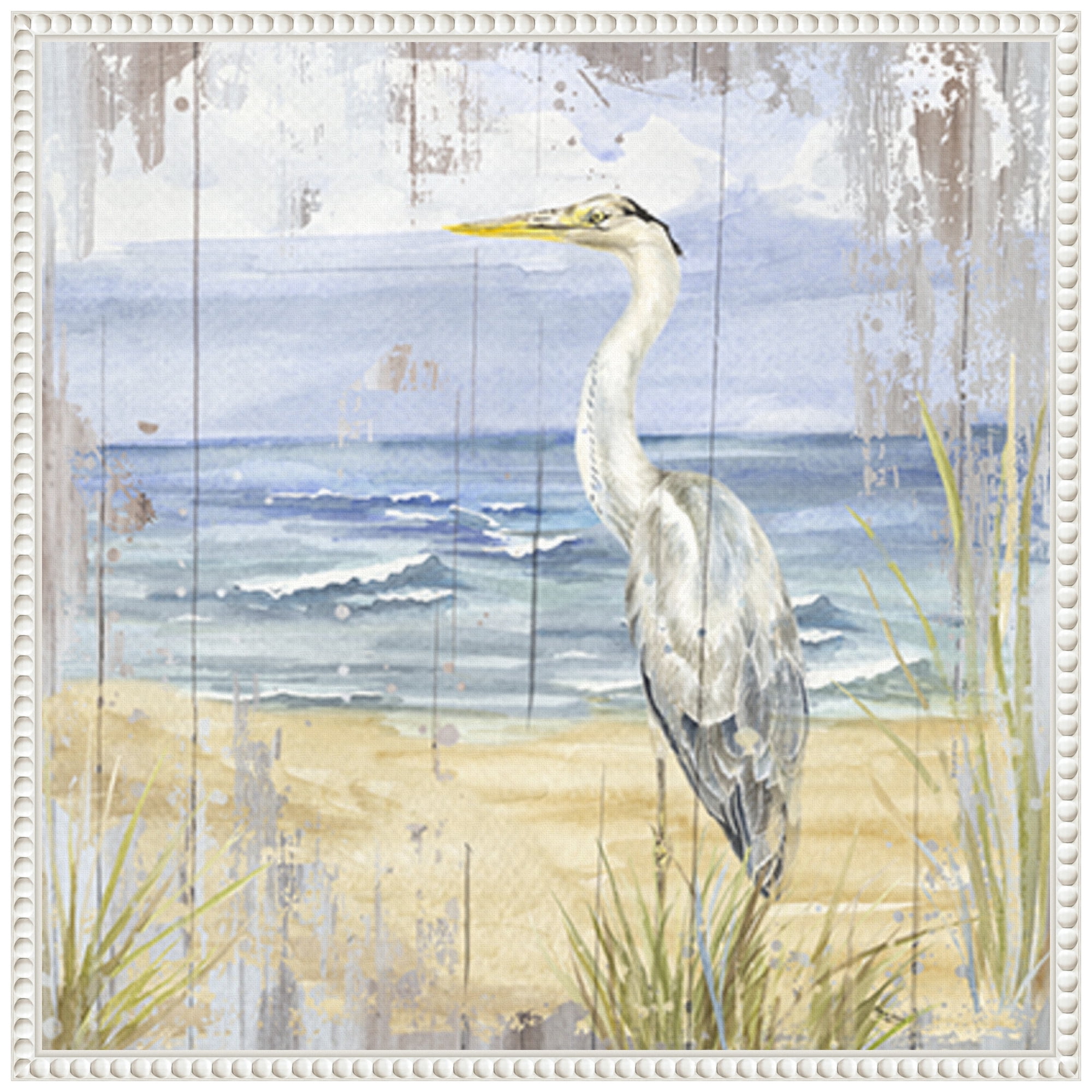 Birds of the Coast Rustic II White Framed Canvas Art
