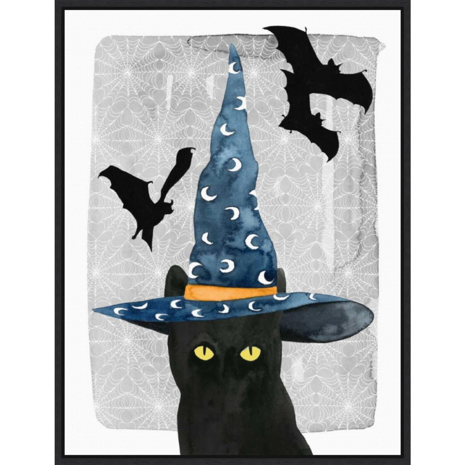 Halloween Black Cat Print on Canvas with Floating Frame