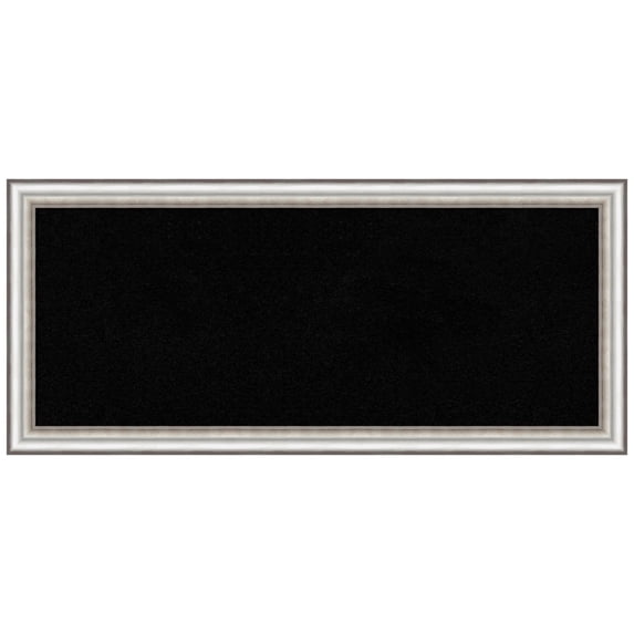 Amanti Art Black Cork Board Framed Salon Silver Narrow Bulletin Board 32 in. x 14 in.