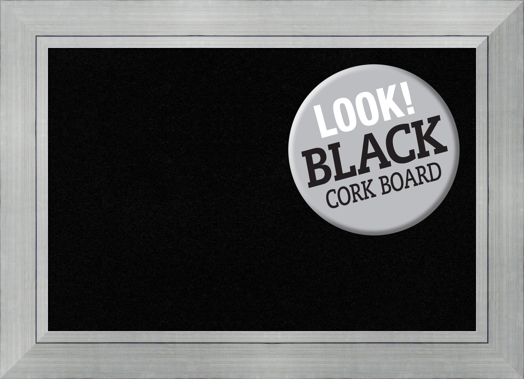 Amanti Art Black Cork Board Wood Framed Romano Silver Bulletin Board 43 in. x 31 in.