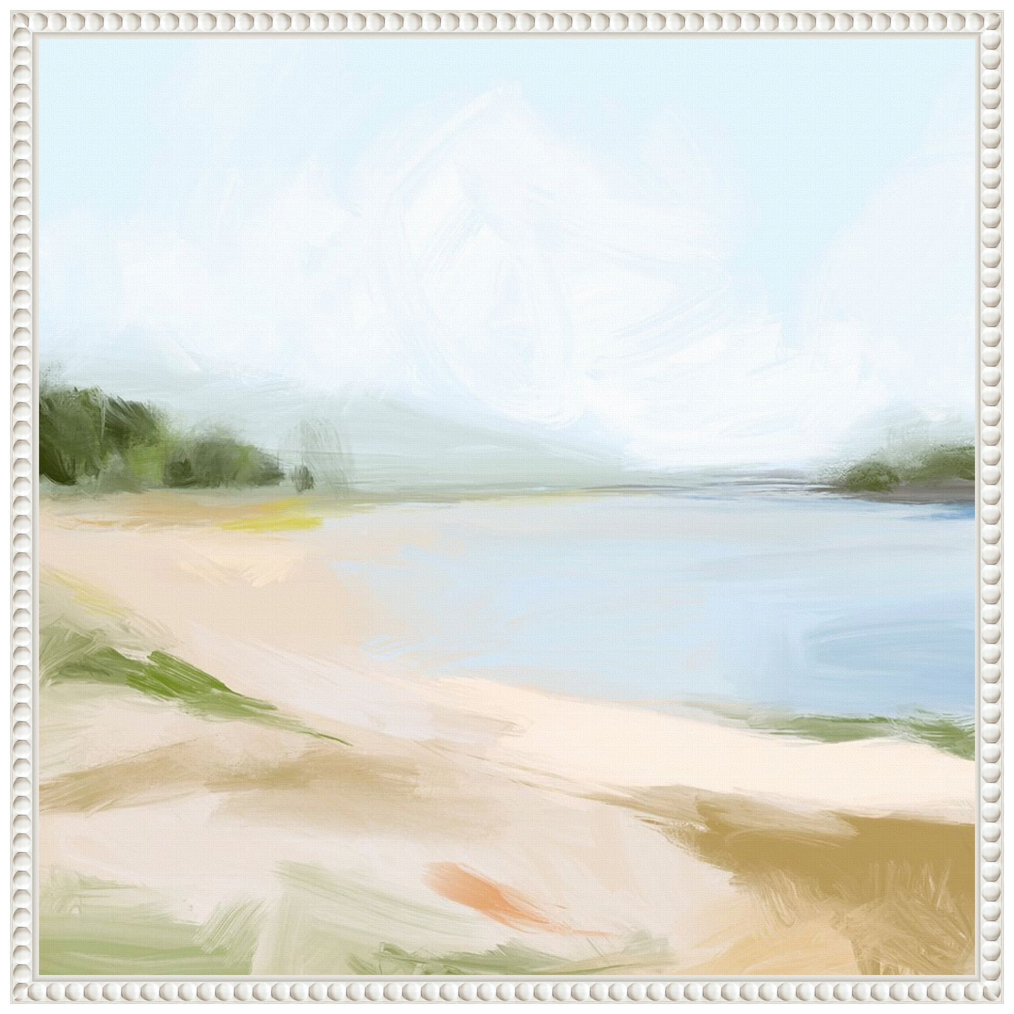 Blissful Bay View I White Framed Coastal Canvas Print