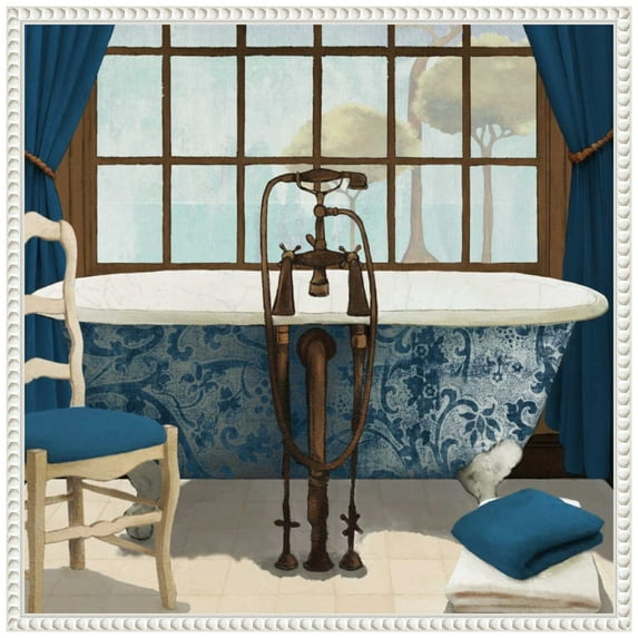 Amanti Art Blue Bath View I Framed Canvas Wall Art Print