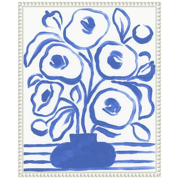 Amanti Art Blue Brush Flowers I Framed Canvas Wall Art Print