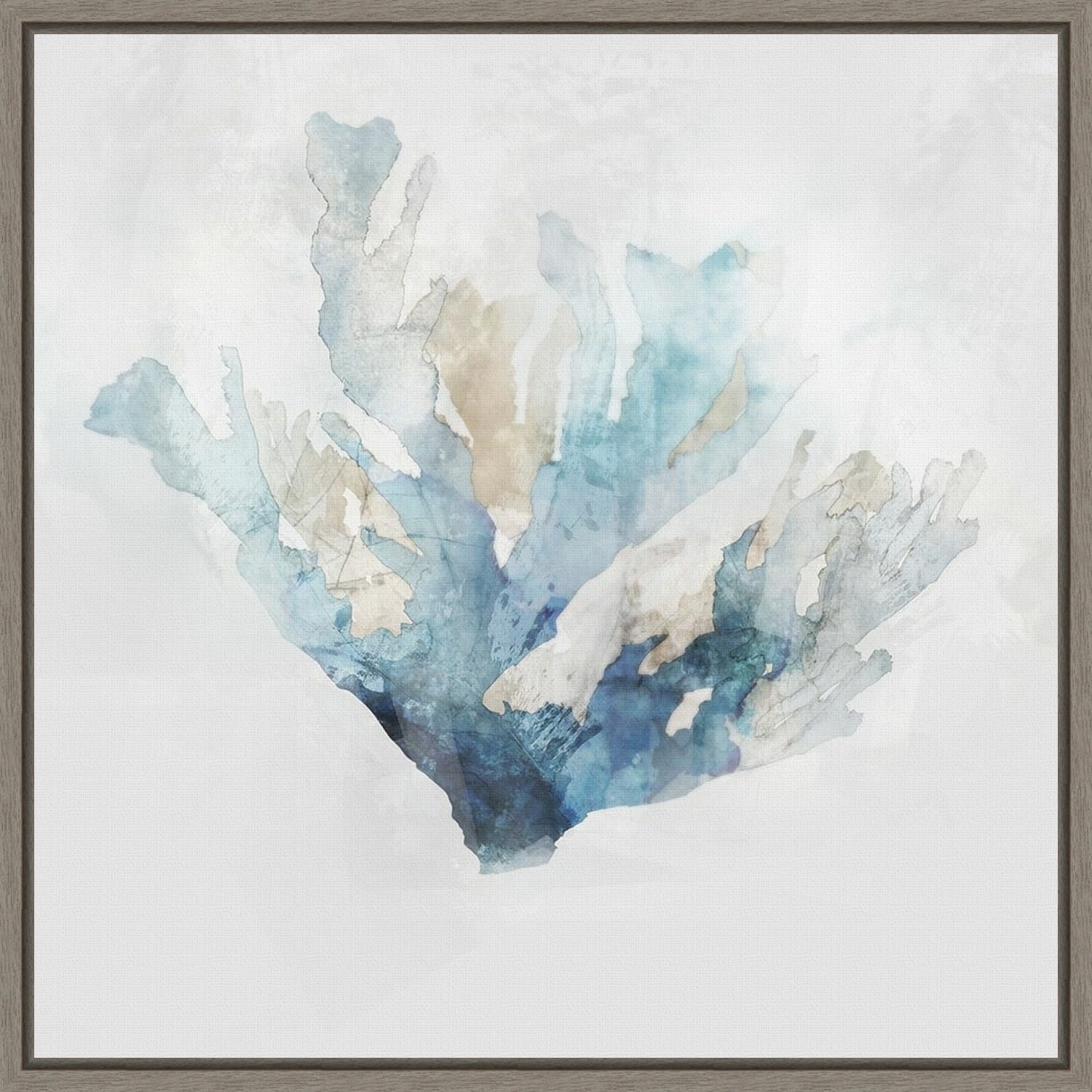 Blue Coral Reef Print on Canvas with Graywash Frame