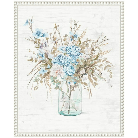 Amanti Art Blue Flowers In Glass Vase Framed Canvas Wall Art Print