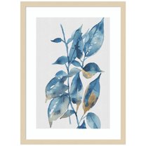 Amanti Art Blue Golden Leaves II Wood Framed Wall Art Print