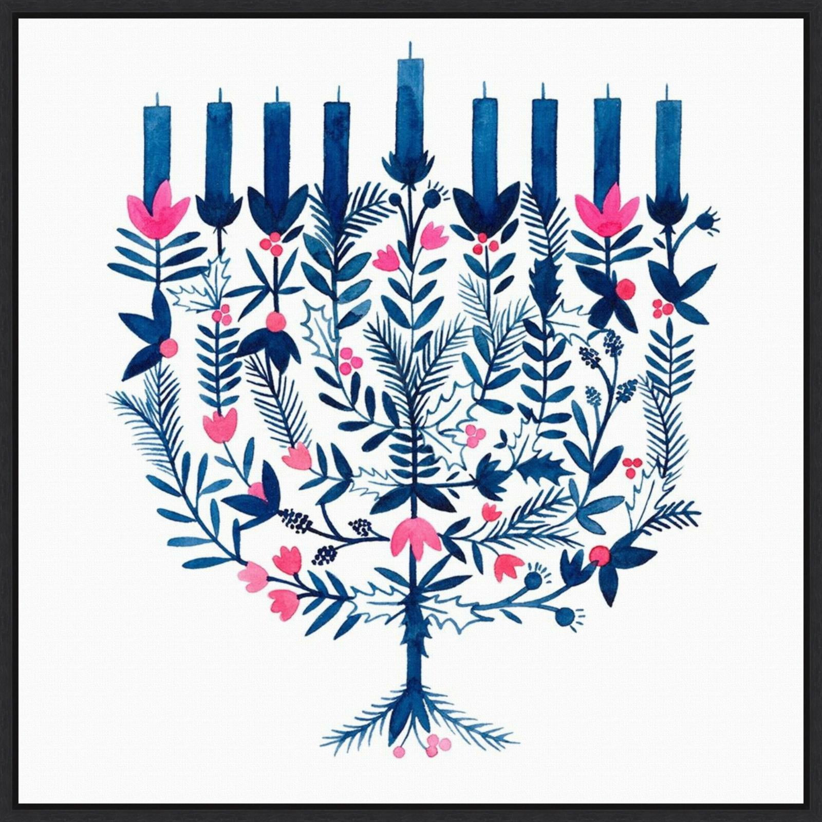 Boho Hanukkah Floral Framed Canvas Wall Art Print