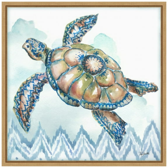 Amanti Art Boho Shells I Sea Turtle Framed Canvas Wall Art Print