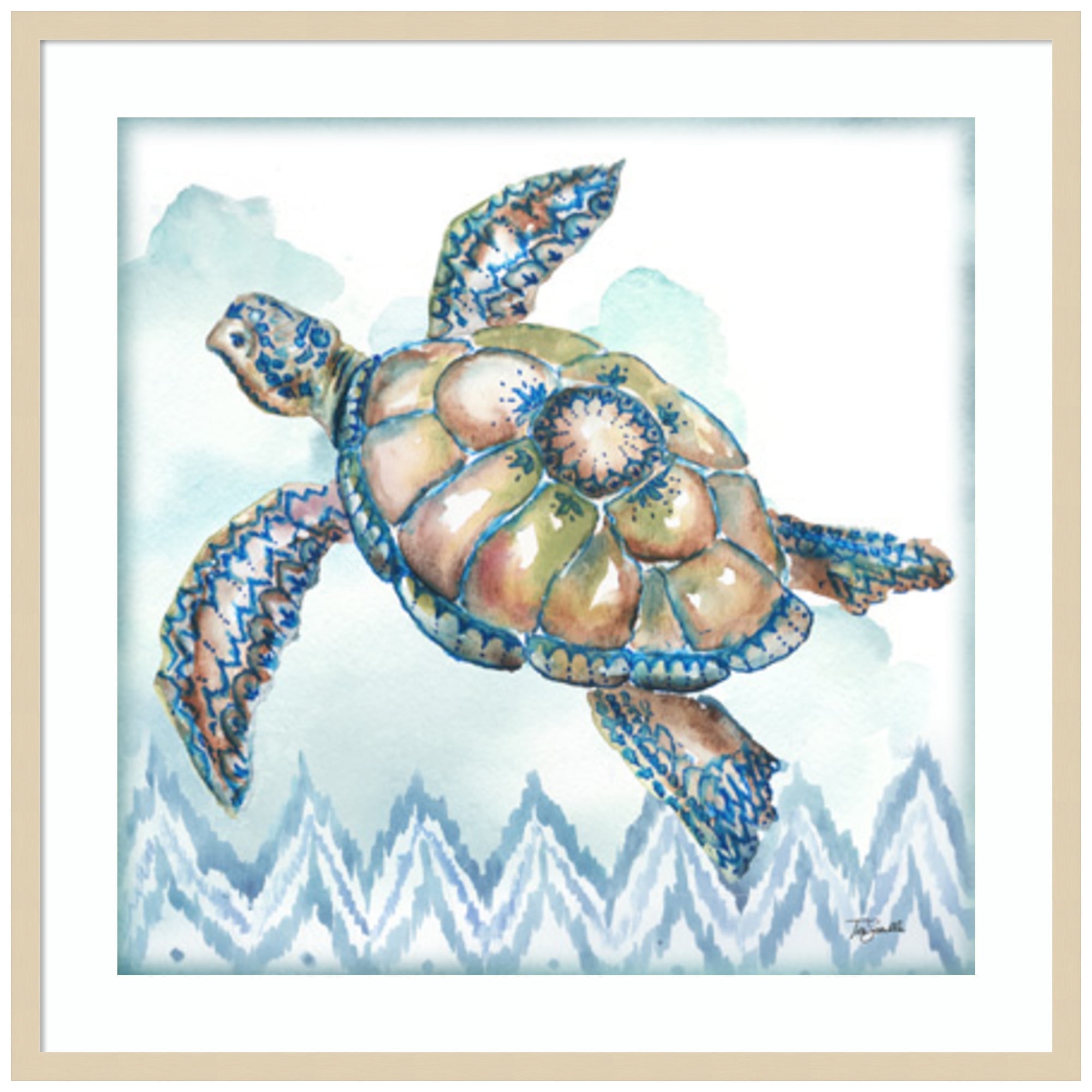 Boho Shells I Sea Turtle Svelte Natural Framed Wall Art Print