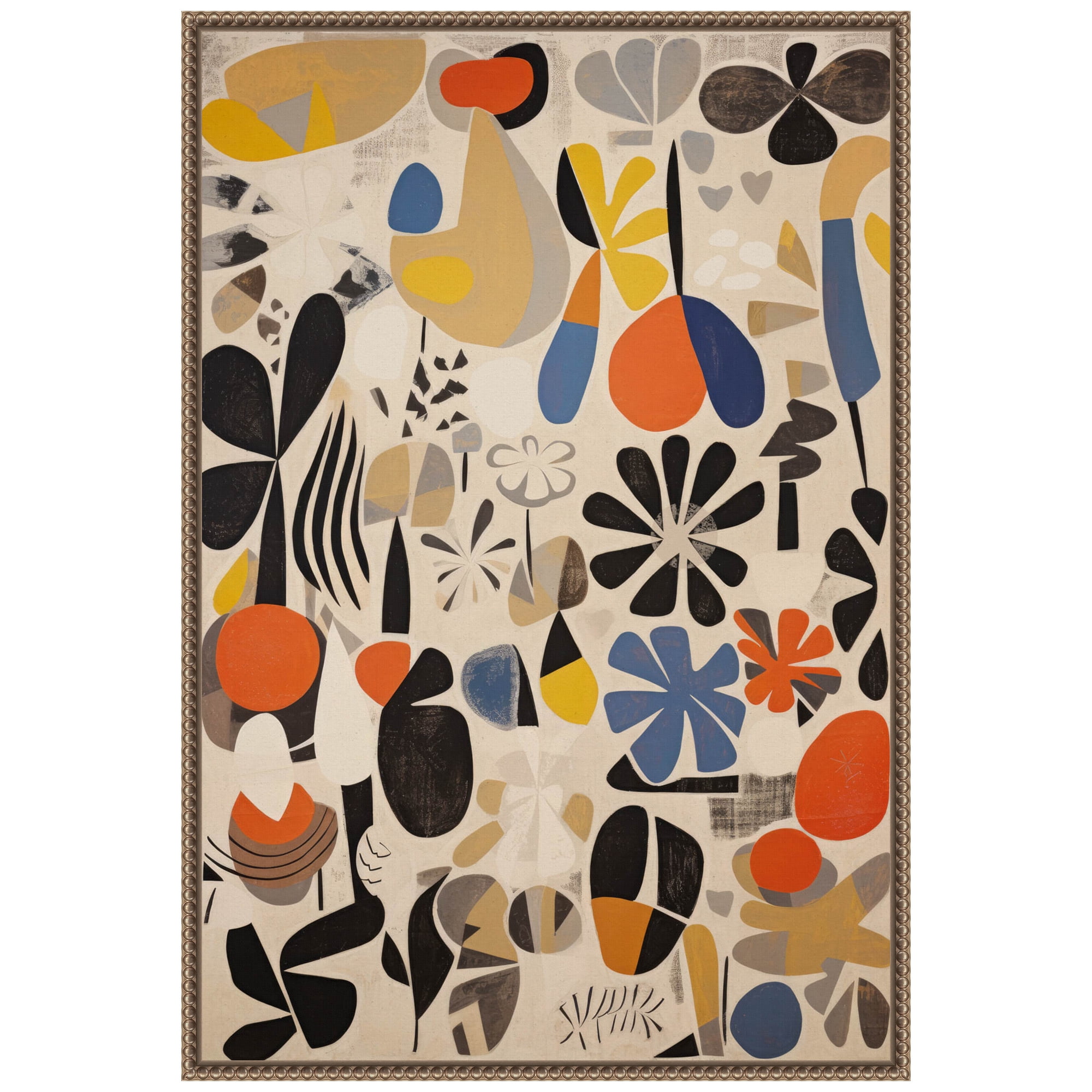 Botanical Selection Abstract Canvas Wall Art with Bronze Frame