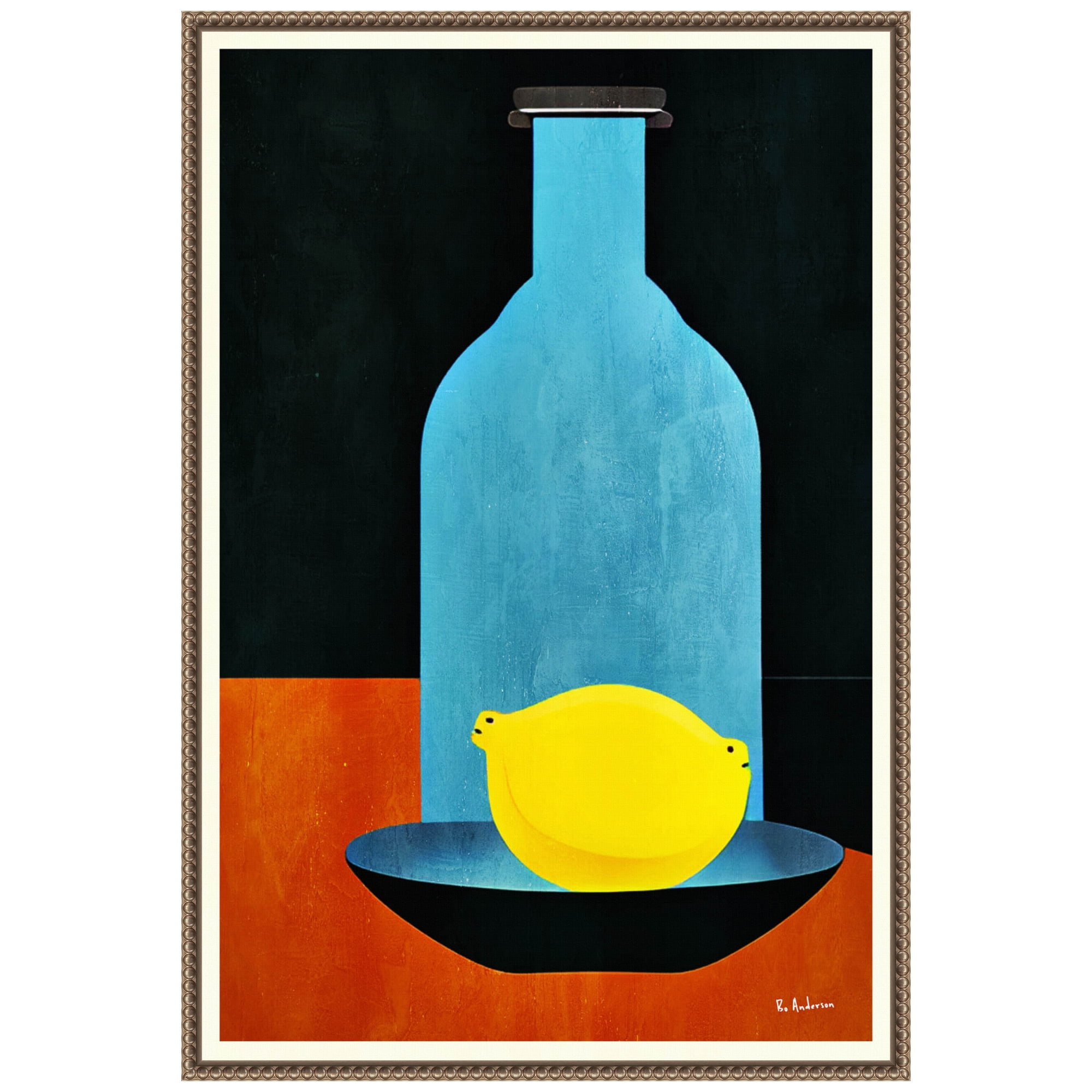23" x 33" Blue and Yellow Framed Canvas Still Life Print