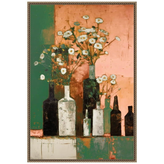 Amanti Art Bottles And Flowers Framed Canvas Wall Art Print