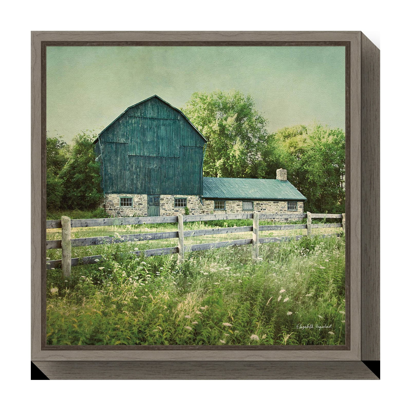 Blissful Country Barn Landscape Framed Canvas Print in Graywash