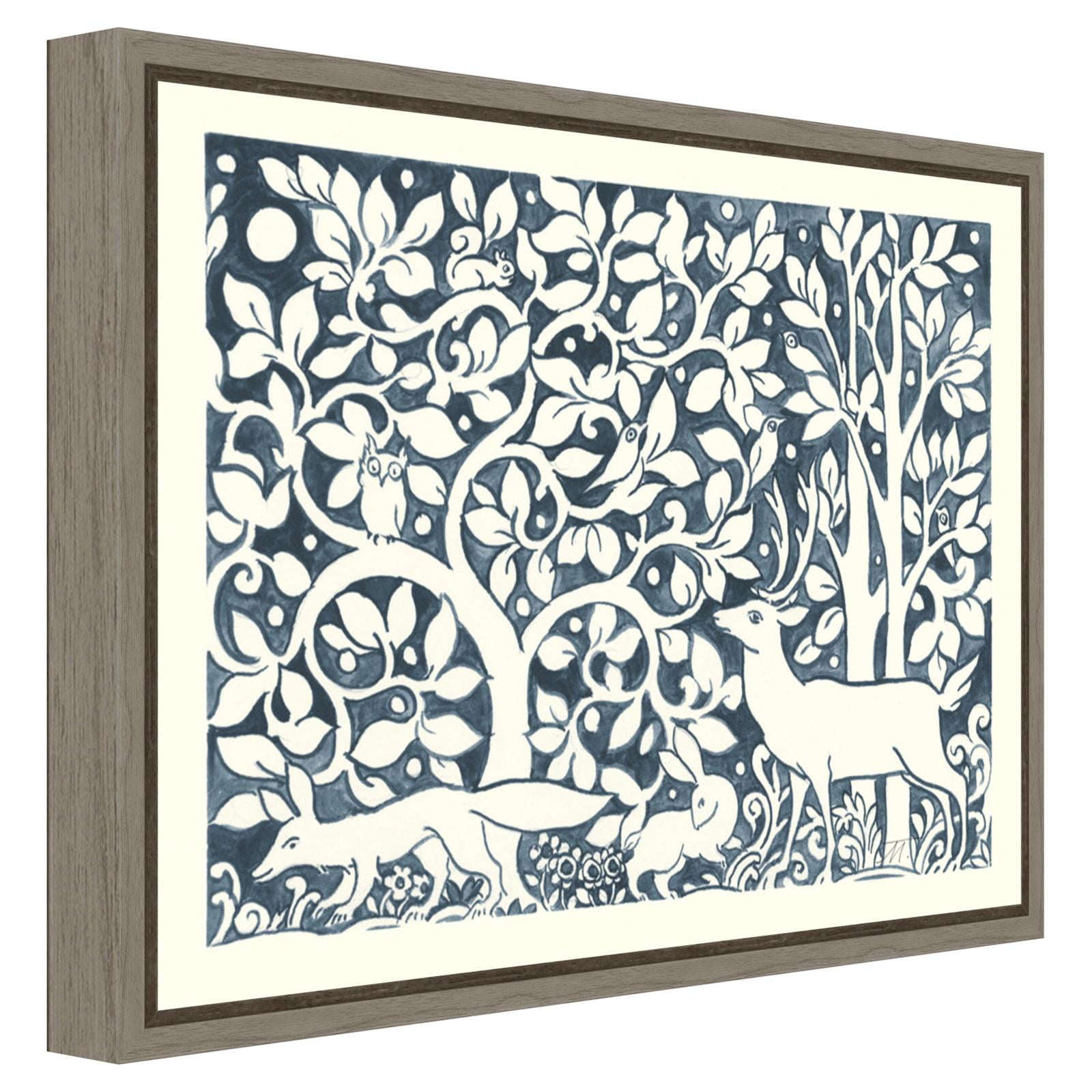 Graywash Framed Navy and White Botanic-Inspired Canvas Print