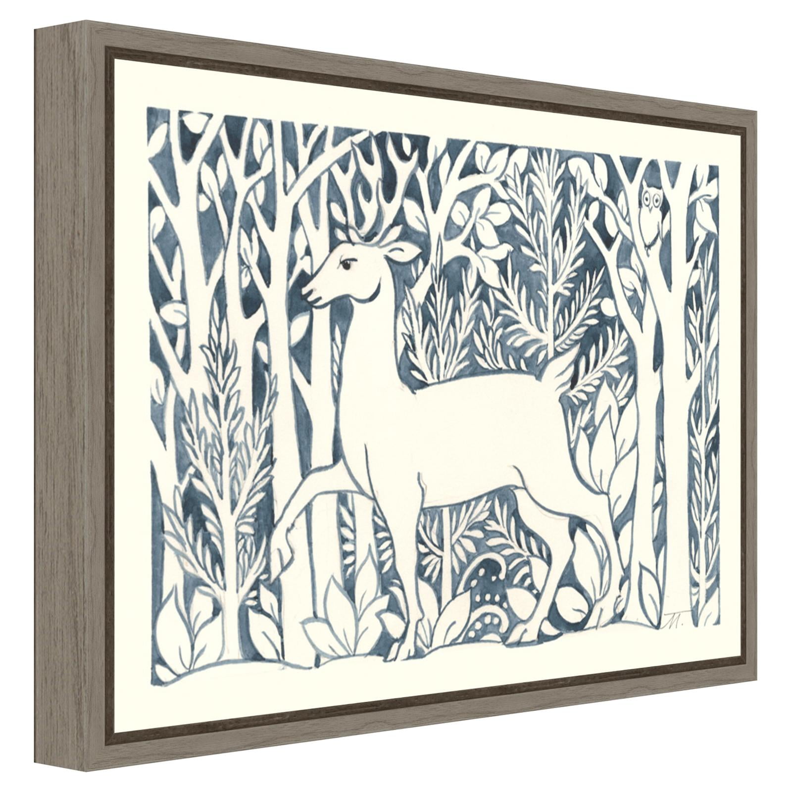 Graywash Forest Life Deer and Owl Canvas Print