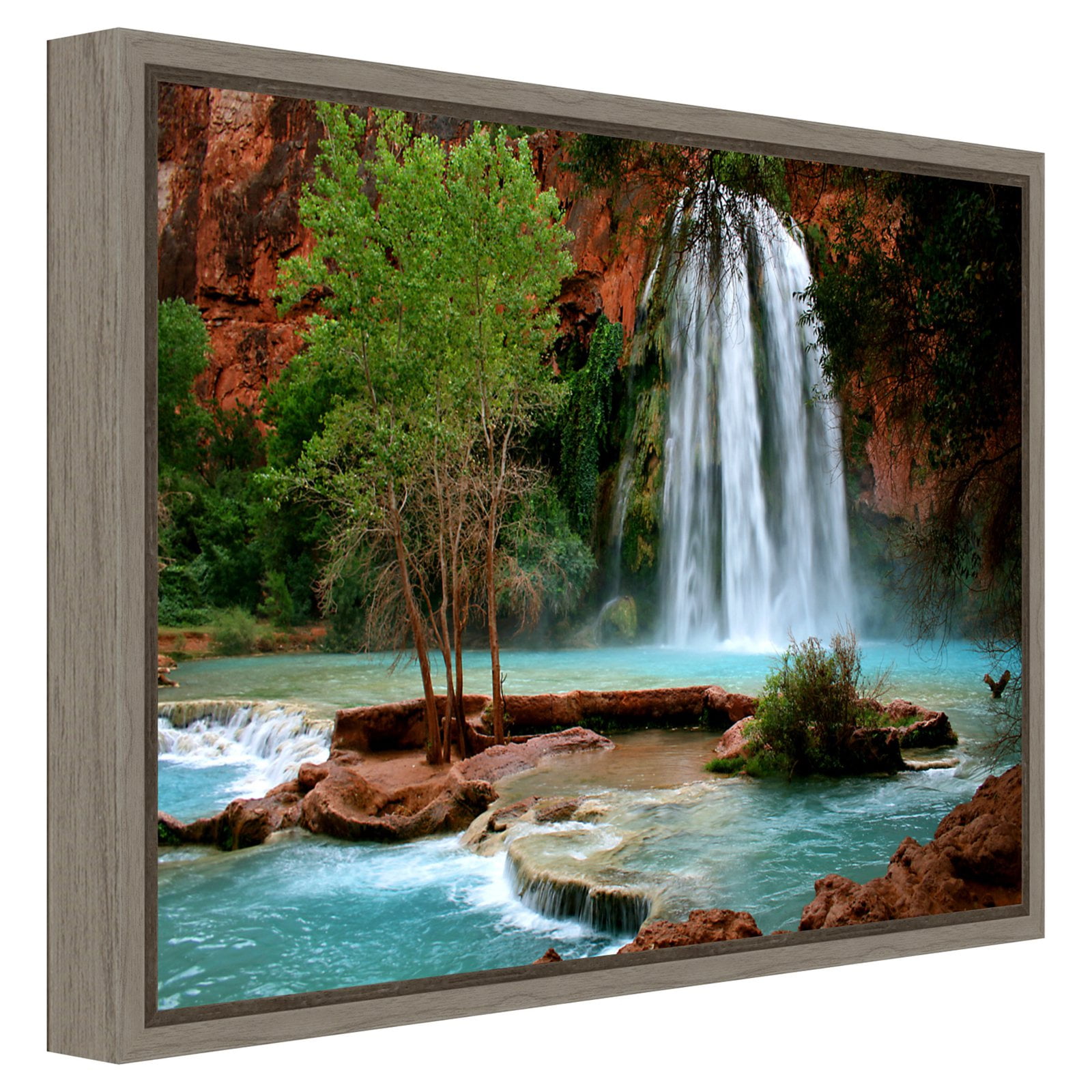 Havasu Falls Landscape Framed Canvas Wall Art in Gray