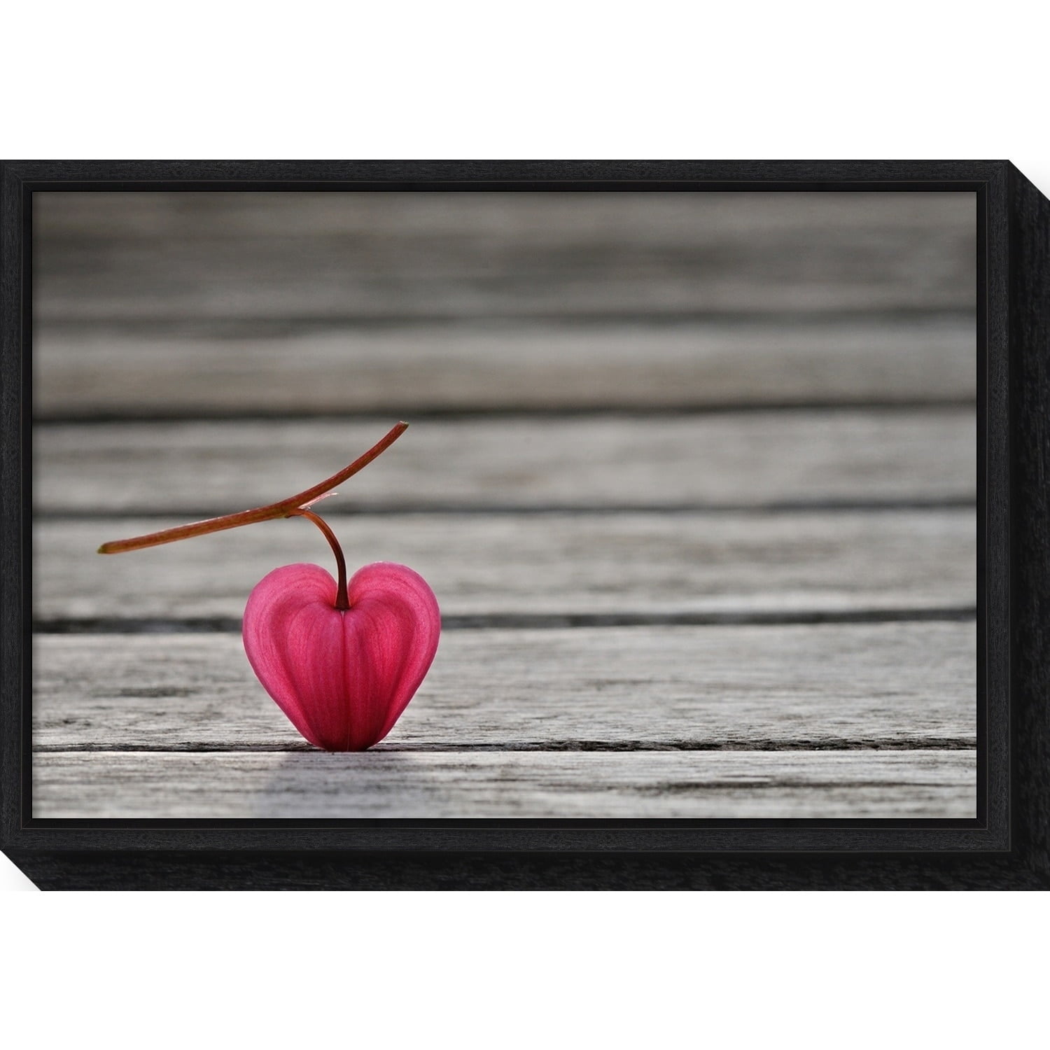 Natural Heart Pink Leaf Canvas Wall Art with Black Frame
