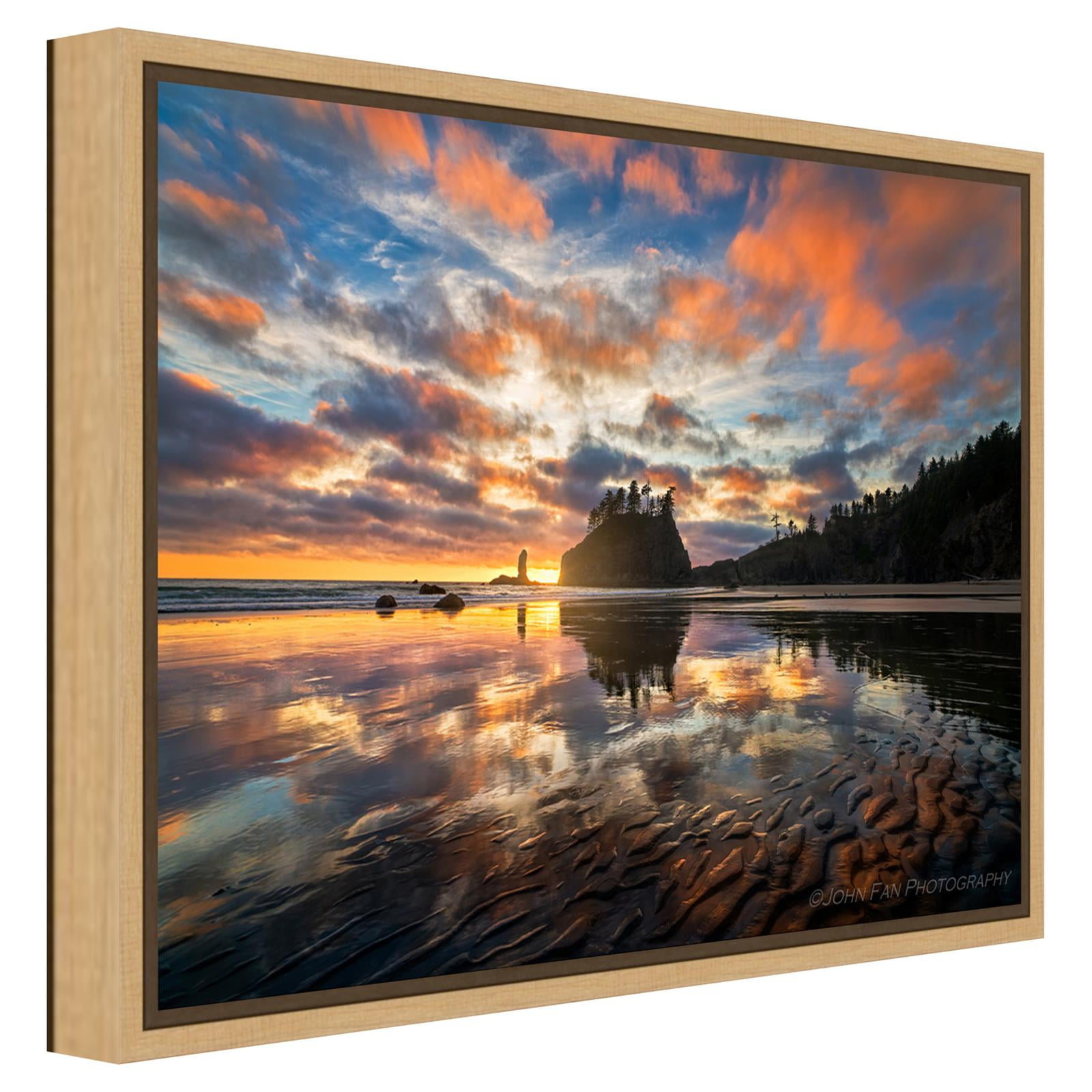 Sunset Symphony Landscape Canvas Print with Natural Frame