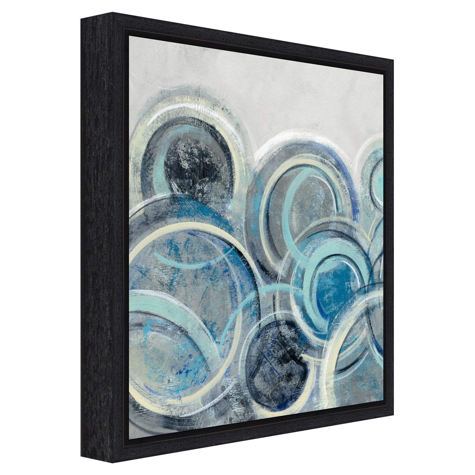 Abstract Blue and Grey Circles Canvas Wall Art, 16" Square