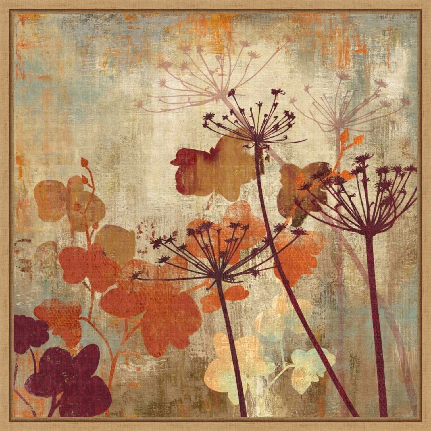 Wild Field II Abstract Floral Canvas Wall Art in Maple Frame