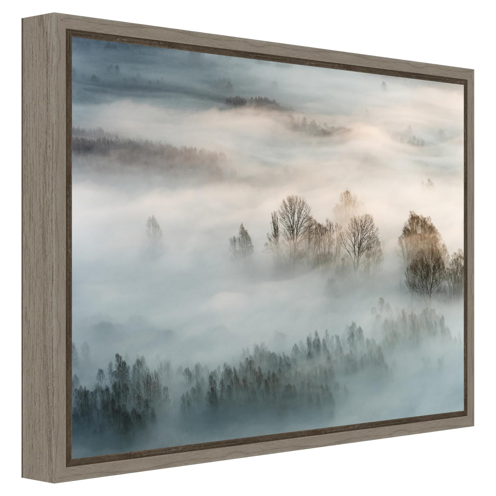 Winter Fog Landscape Framed Canvas Art in Greywash